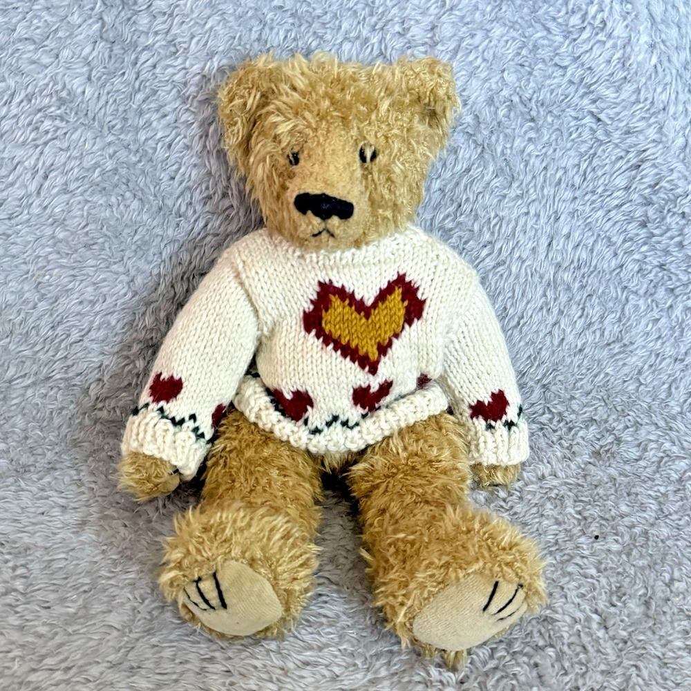 Ty Attic Treasures Hearty Teddy Bear Plush Knit Heart Sweater Stuffed Animal Toy